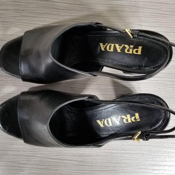 Prada Slingback 85mm Sandals, Black Leather, Size 6.5 US / 36.5 - Picture 8 of 11